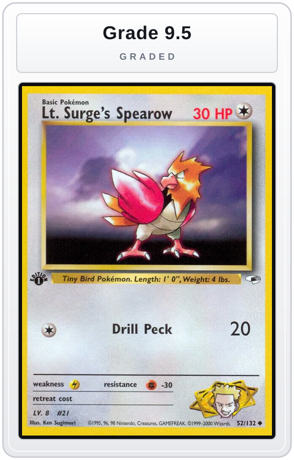 Graded - Lt. Surge's Spearow (52) — Grade 9.5 graded overlay