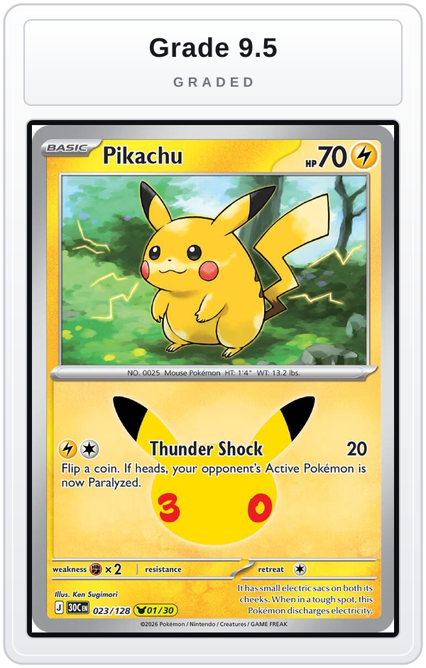 Graded - Pikachu - 023/128 — Grade 9.5 graded overlay