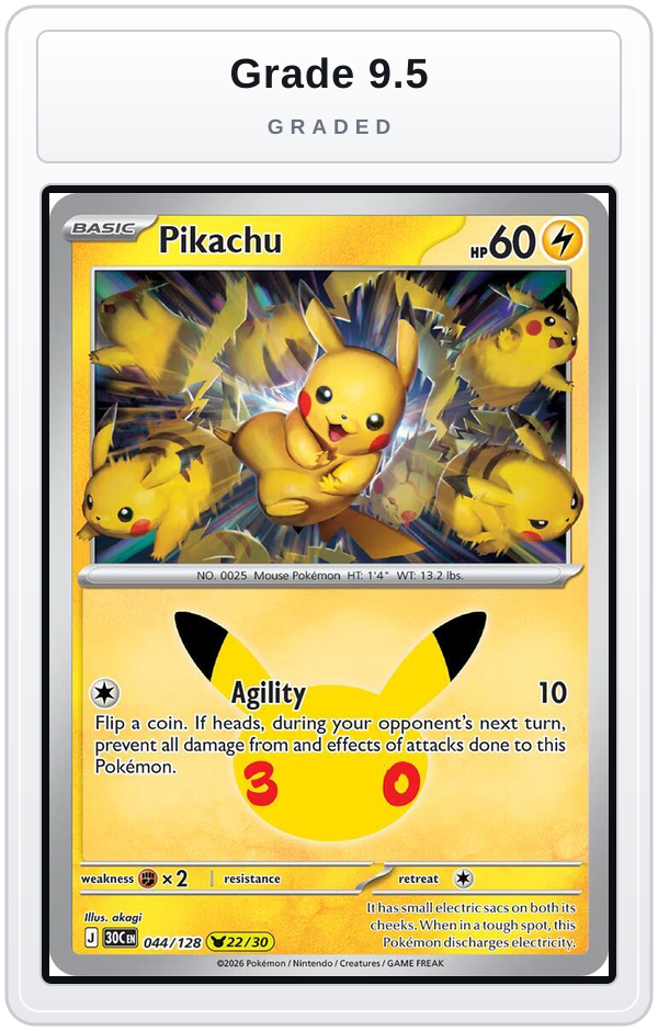 Graded - Pikachu - 044/128 — Grade 9.5 graded overlay
