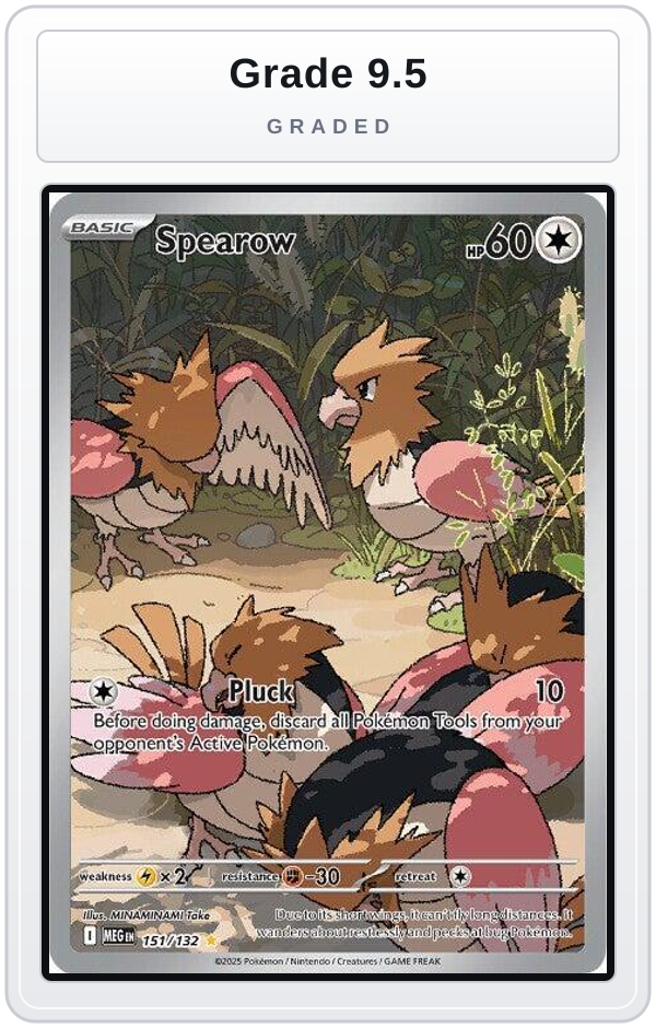 Graded - Spearow - 151/132 — Grade 9.5 graded overlay