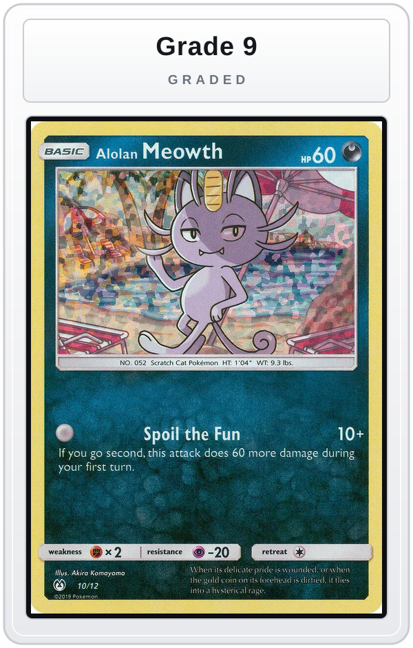 Graded - Alolan Meowth - 10/12 — Grade 9 graded overlay