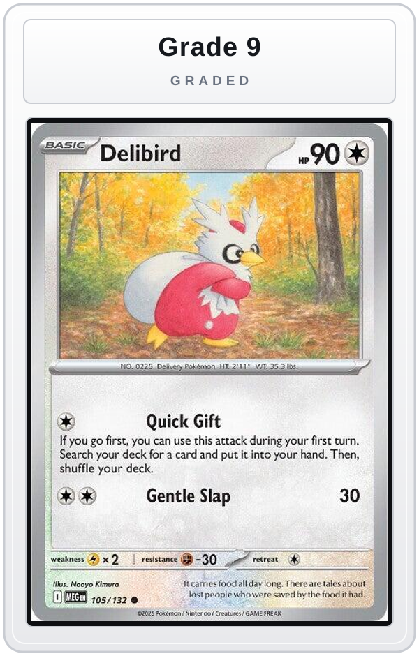 Graded - Delibird - 105/132 — Grade 9 graded overlay
