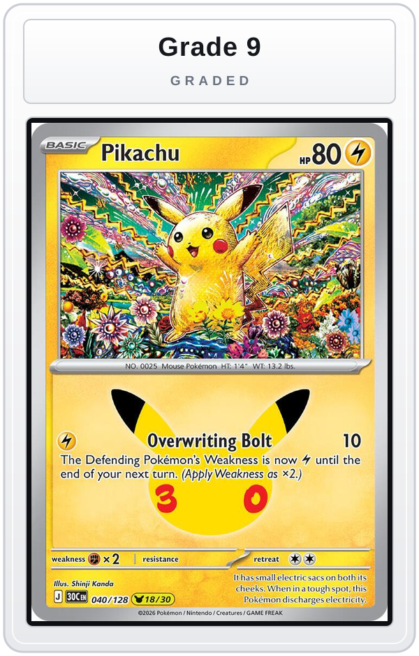 Graded - Pikachu - 040/128 — Grade 9 graded overlay