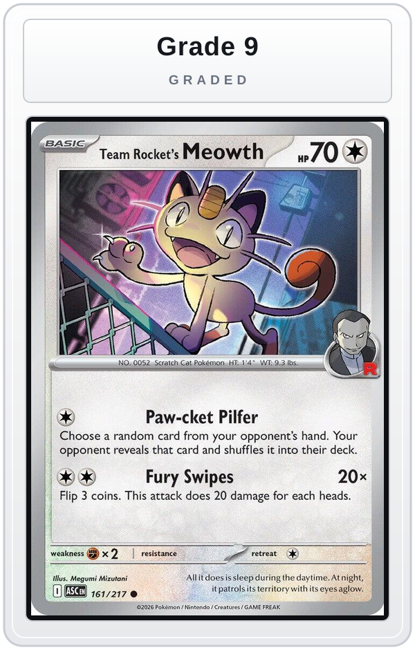 Graded - Team Rocket's Meowth — Grade 9 graded overlay