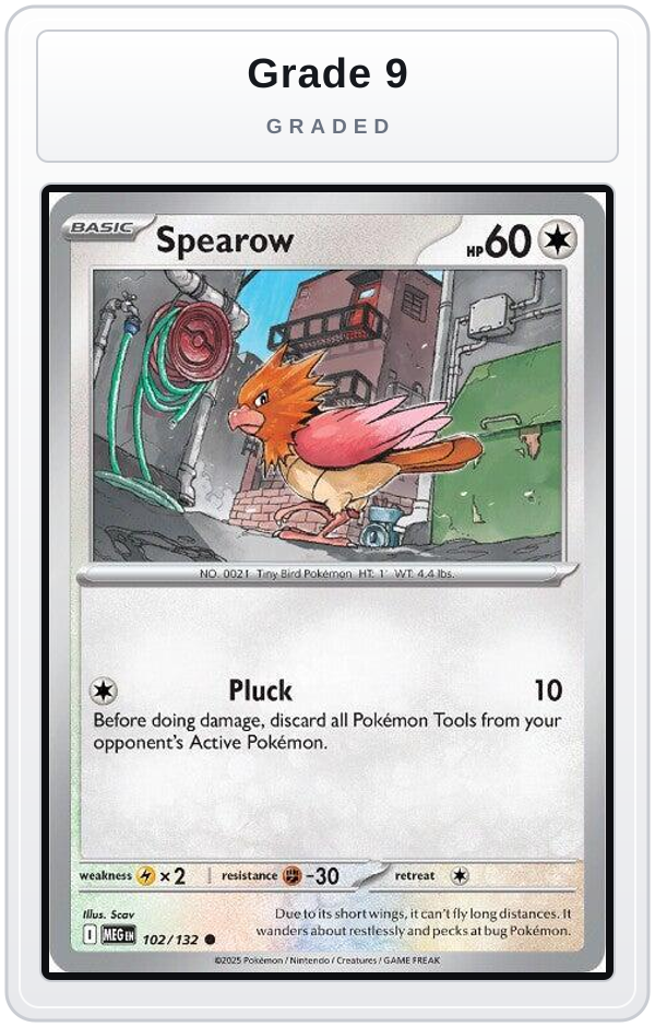 Graded - Spearow - 102/132 — Grade 9 graded overlay