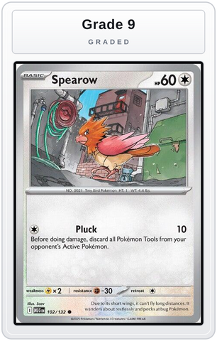 Graded - Spearow - 102/132 — Grade 9 graded overlay