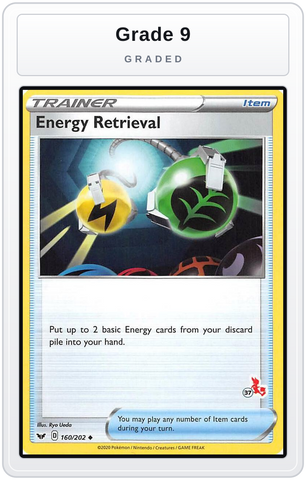 Graded - Energy Retrieval - 160/202 (#37 Cinderace Stamped) — Grade 9 graded overlay