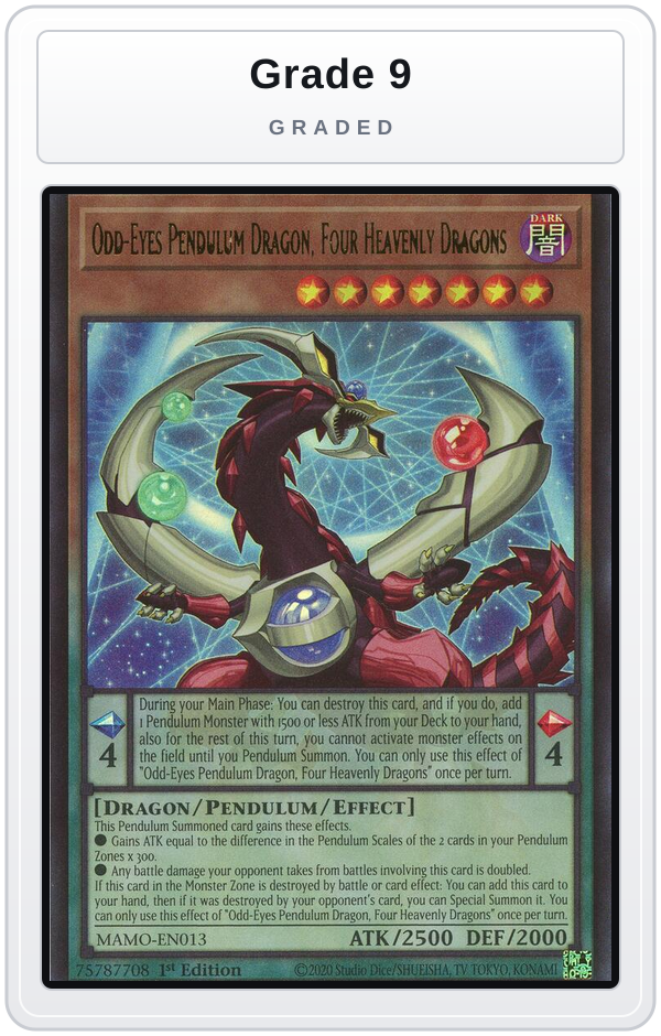 Graded - Odd-Eyes Pendulum Dragon, Four Heavenly Dragons — Grade 9 graded overlay
