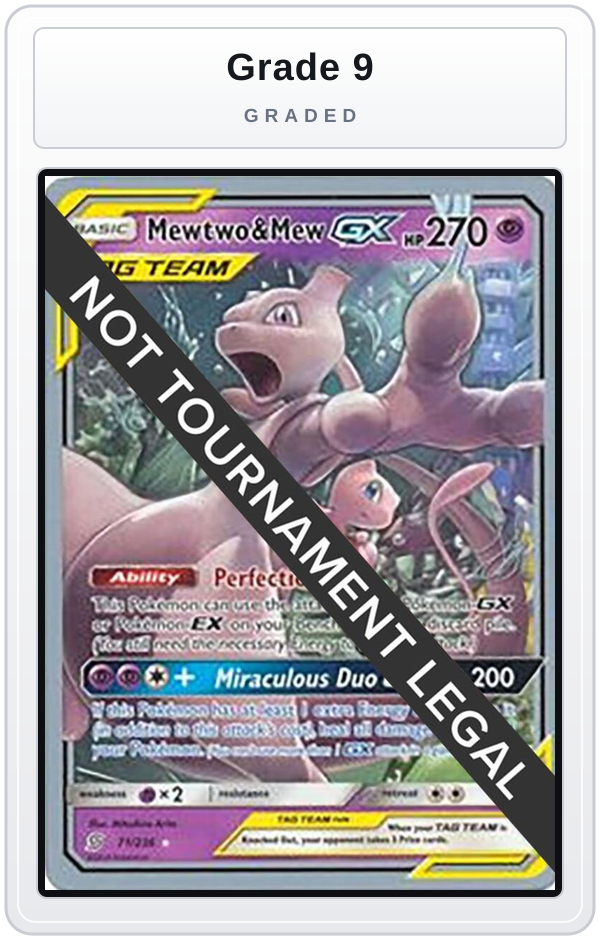 Graded - Mewtwo & Mew GX - 2019 (Henry Brand) — Grade 9 graded overlay