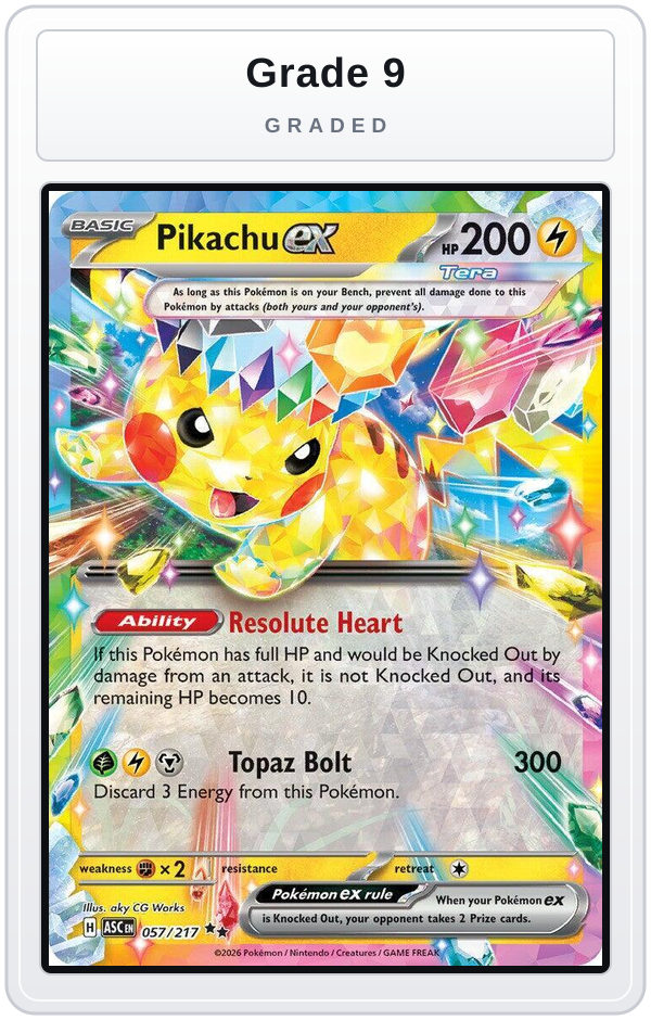 Graded - Pikachu ex - 057/217 — Grade 9 graded overlay