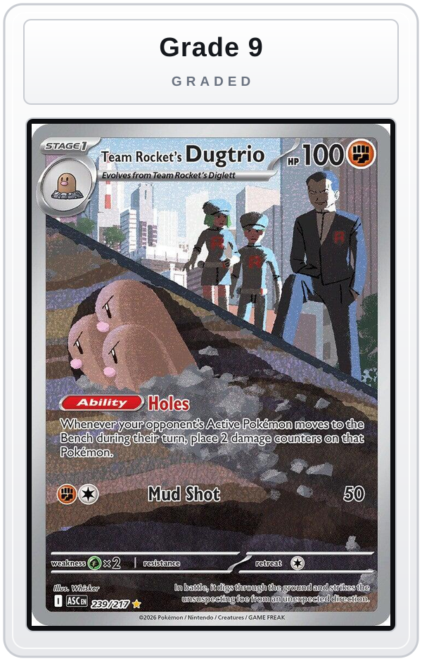 Graded - Team Rocket's Dugtrio - 239/217 — Grade 9 graded overlay
