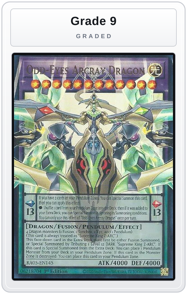 Graded - Odd-Eyes Arcray Dragon — Grade 9 graded overlay
