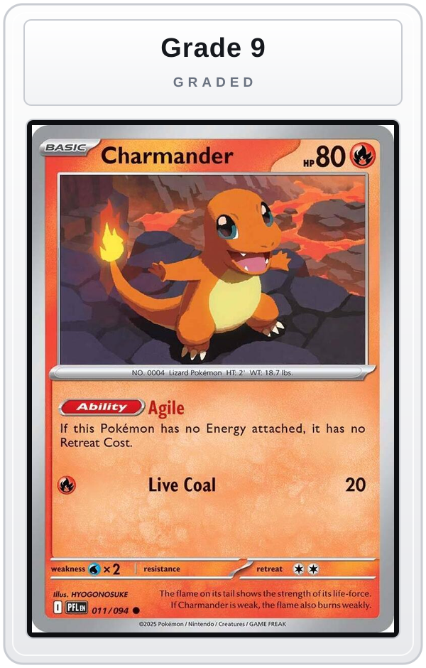 Graded - Charmander — Grade 9 graded overlay