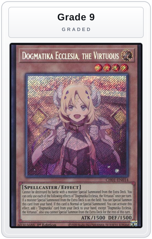 Graded - Dogmatika Ecclesia, the Virtuous (Secret Rare) — Grade 9 graded overlay