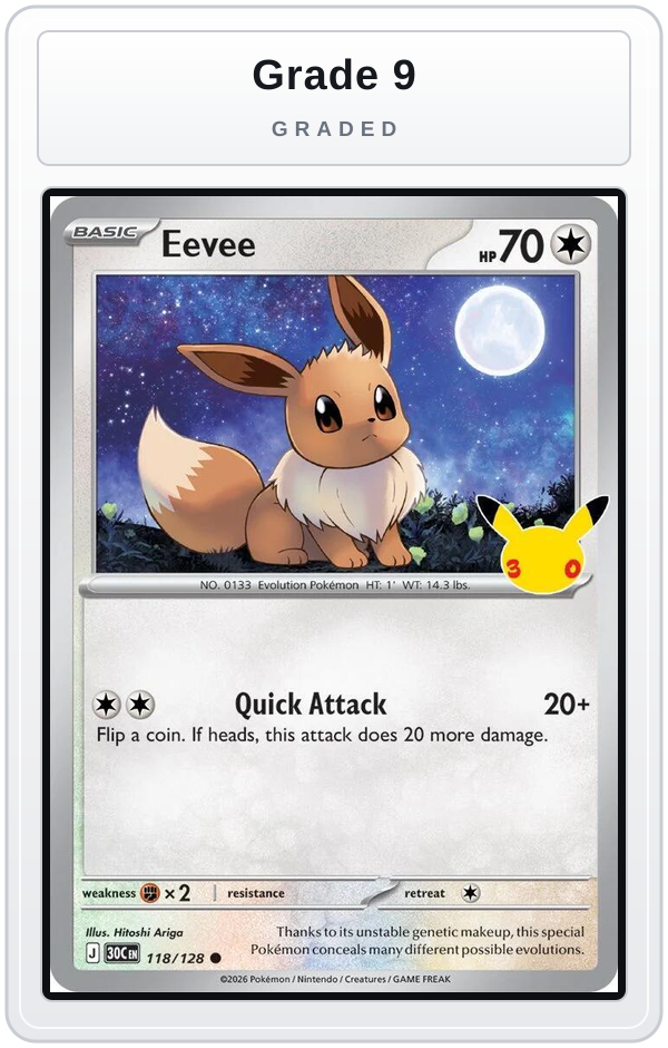Graded - Eevee - 118/128 — Grade 9 graded overlay
