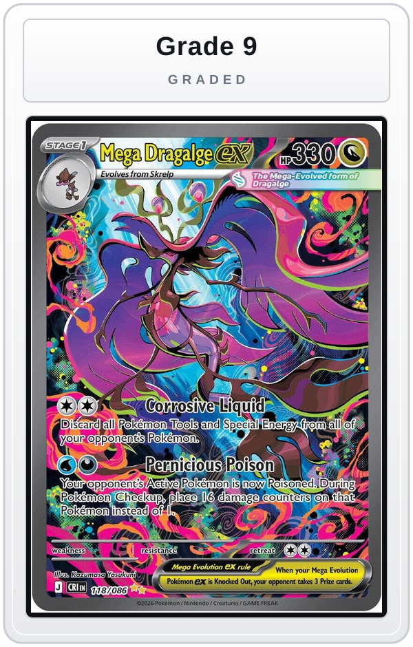 Graded - Mega Dragalge ex - 118/086 — Grade 9 graded overlay