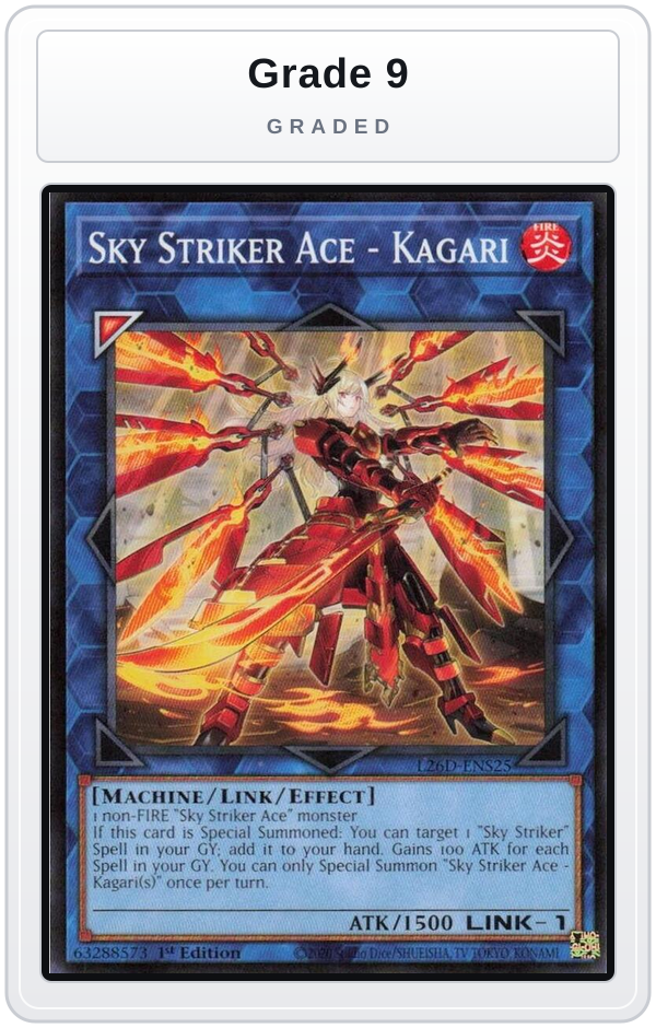Graded - Sky Striker Ace - Kagari (Alternate Art) — Grade 9 graded overlay