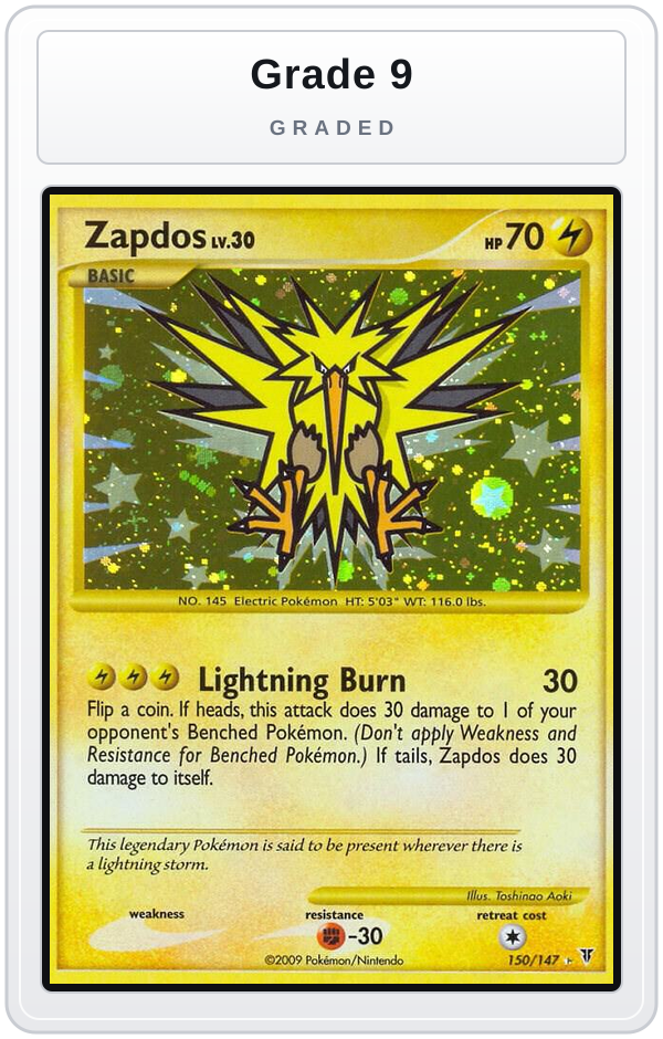 Graded - Zapdos (150) — Grade 9 graded overlay