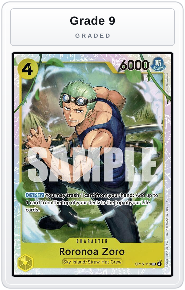 Graded - Roronoa Zoro (OP15-113) — Grade 9 graded overlay