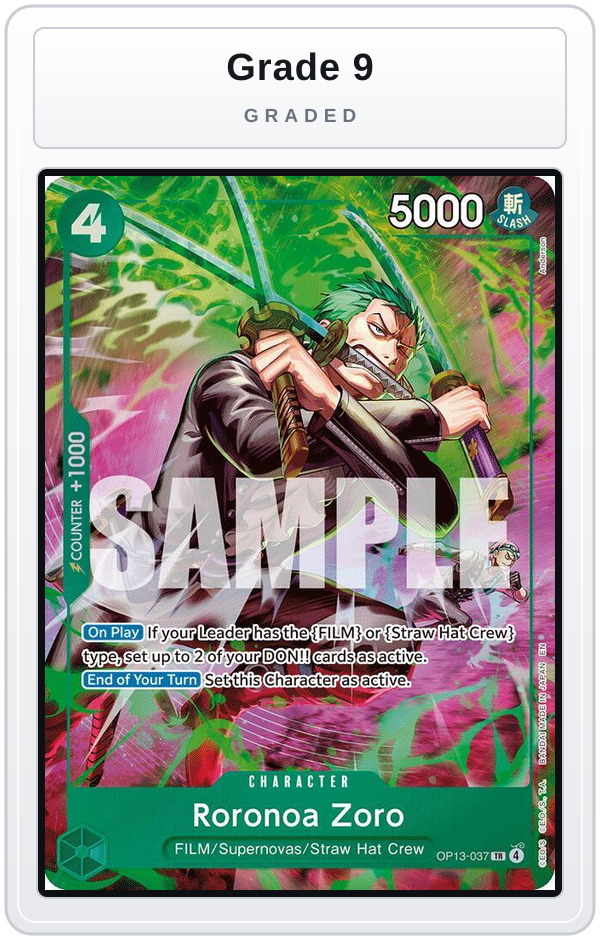 Graded - Roronoa Zoro (OP13-037) — Grade 9 graded overlay