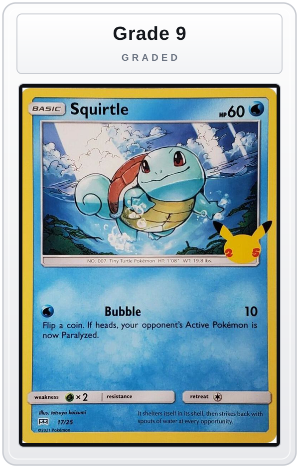 Graded - Squirtle - 17/25 — Grade 9 graded overlay
