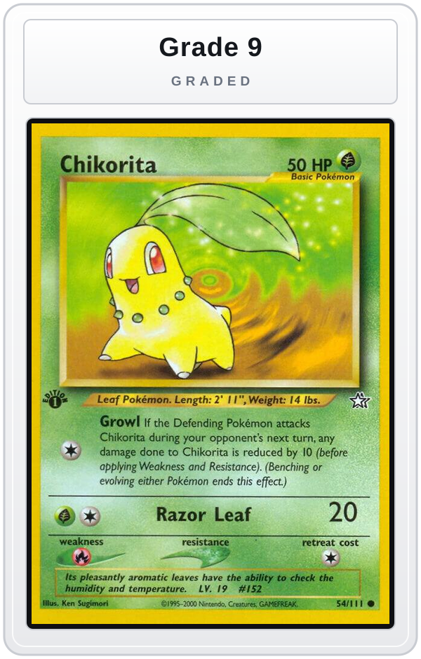 Graded - Chikorita (54) — Grade 9 graded overlay