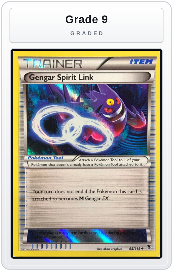 Graded - Gengar Spirit Link - 95/119 (Alternate Holo) (Gamestop Exclusive) — Grade 9 graded overlay