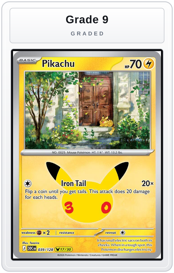 Graded - Pikachu - 039/128 — Grade 9 graded overlay
