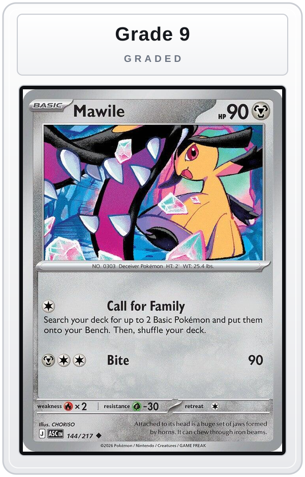 Graded - Mawile - 144/217 — Grade 9 graded overlay