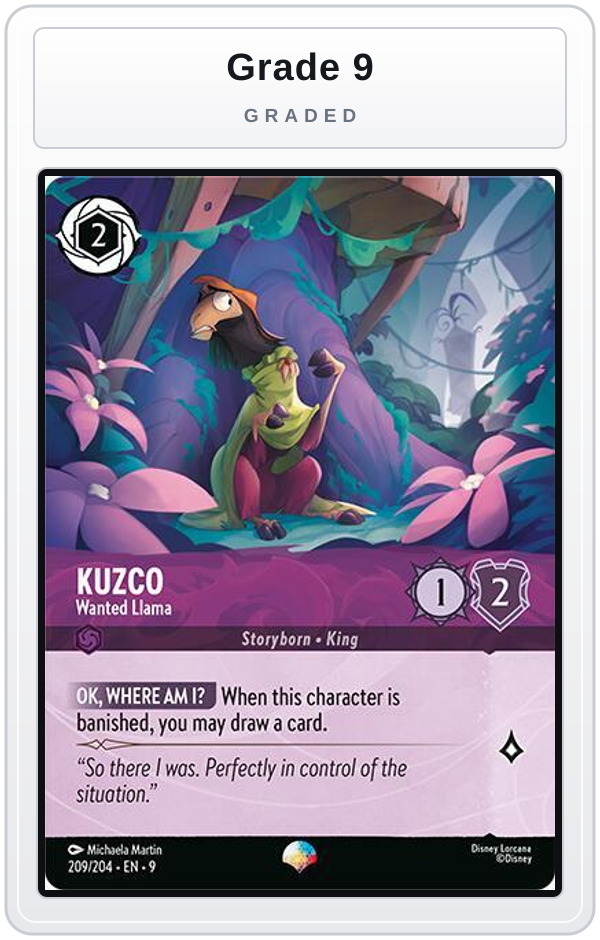 Graded - Kuzco - Wanted Llama (Epic) — Grade 9 graded overlay