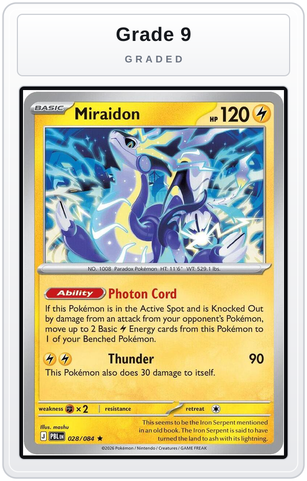 Graded - Miraidon - 028/084 (Non-Holo) — Grade 9 graded overlay