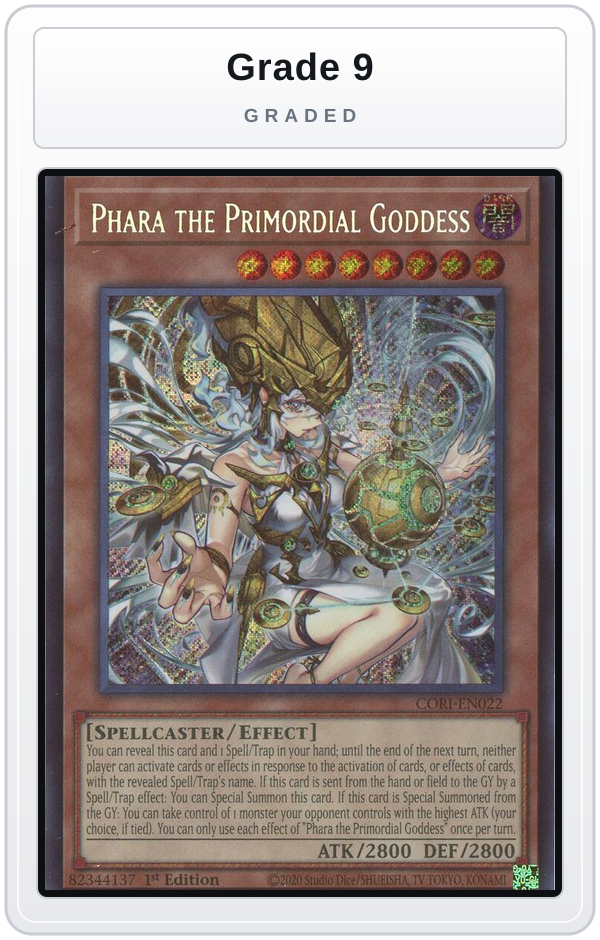 Graded - Phara the Primordial Goddess (Secret Rare) — Grade 9 graded overlay