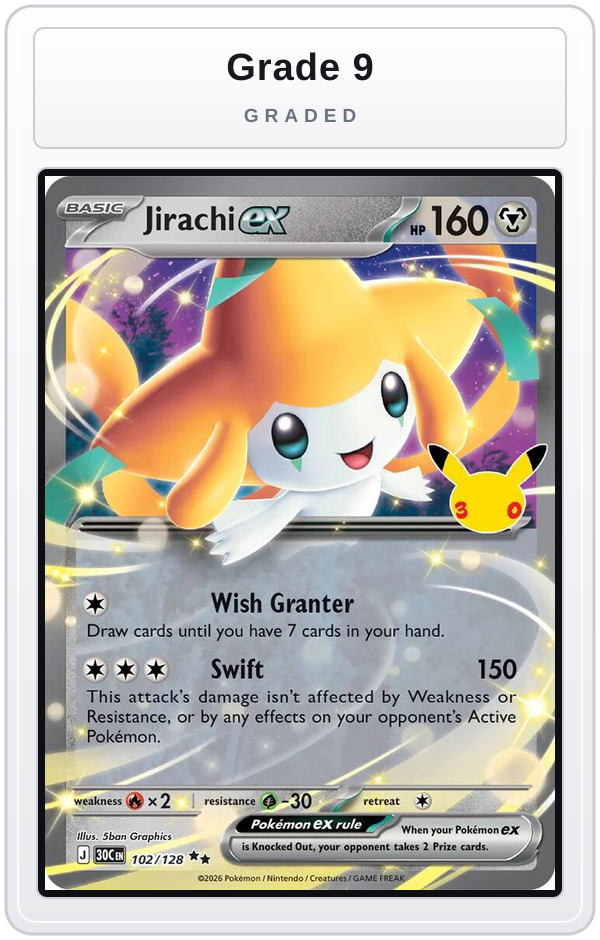 Graded - Jirachi ex - 102/128 — Grade 9 graded overlay