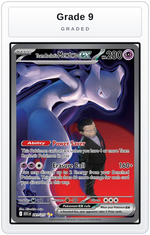 Graded - Team Rocket's Mewtwo ex - 281/217 — Grade 9 graded overlay