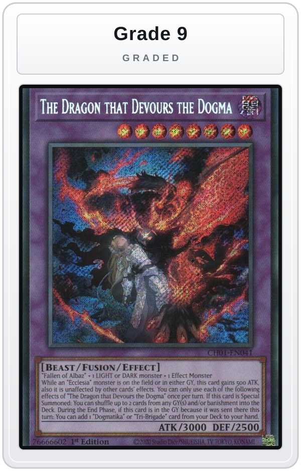 Graded - The Dragon that Devours the Dogma (Secret Rare) — Grade 9 graded overlay