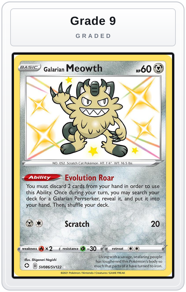 Graded - Galarian Meowth — Grade 9 graded overlay