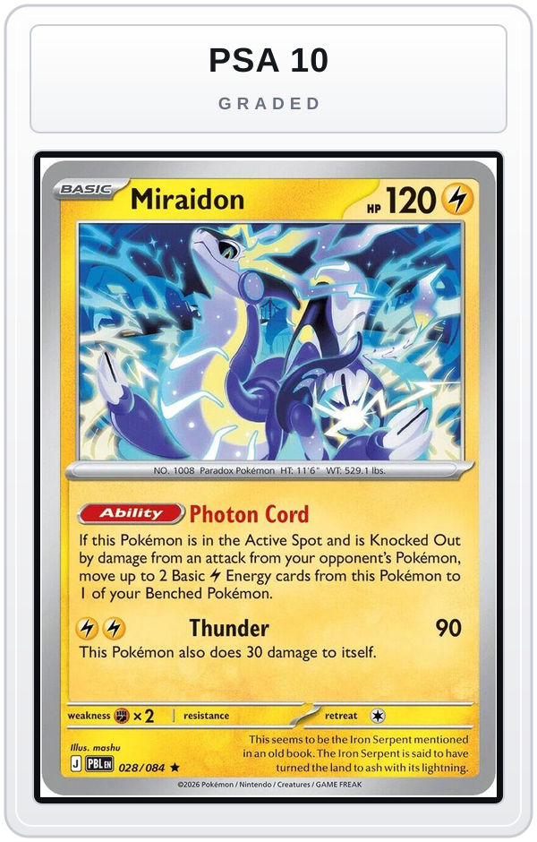 Graded - Miraidon - 028/084 (Non-Holo) — PSA 10 graded overlay