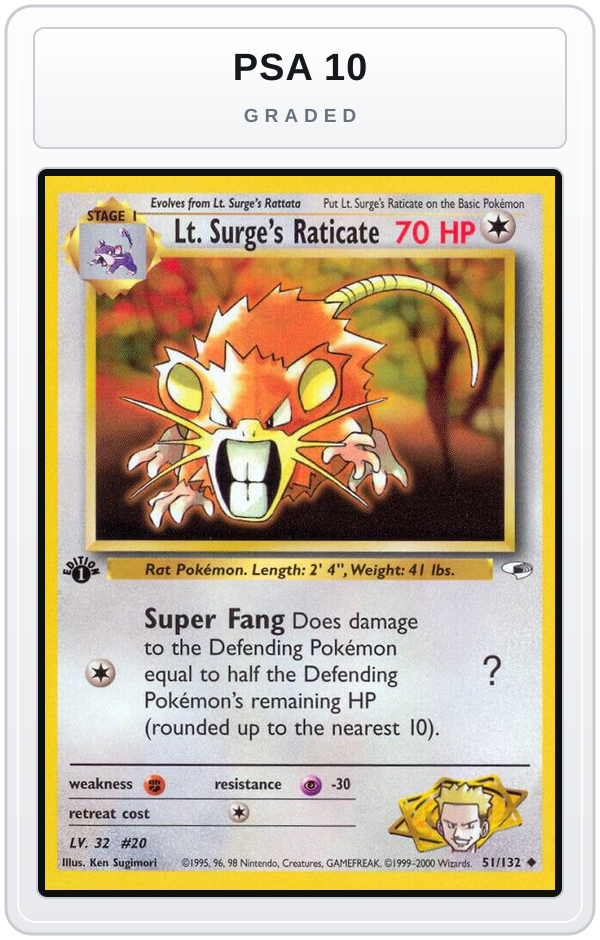 Graded - Lt. Surge's Raticate — PSA 10 graded overlay