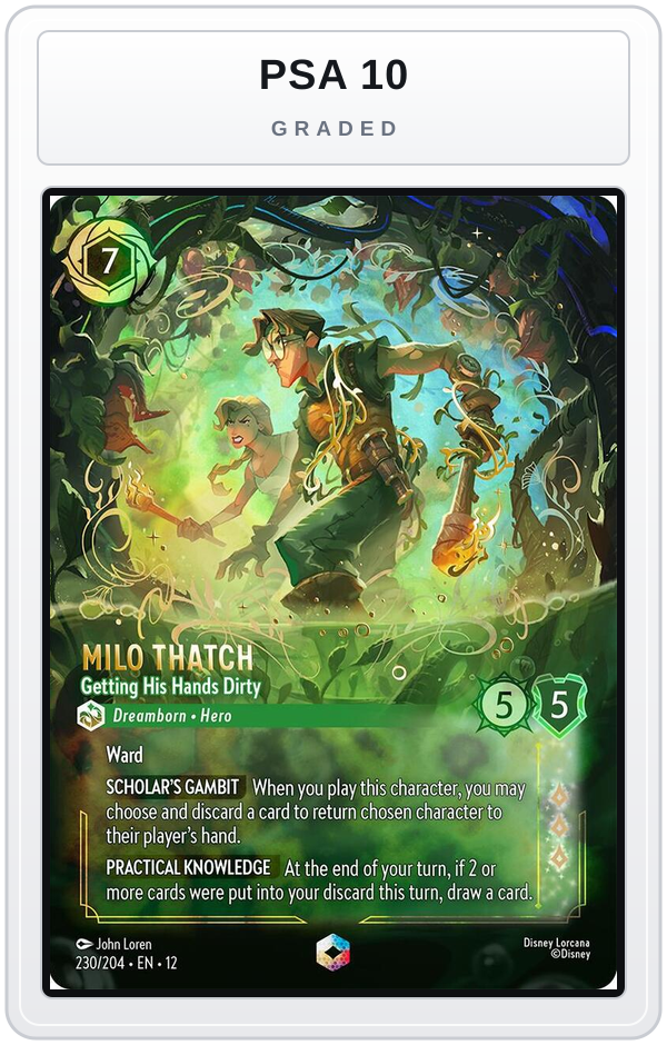 Graded - Milo Thatch - Getting His Hands Dirty (Enchanted) — PSA 10 graded overlay