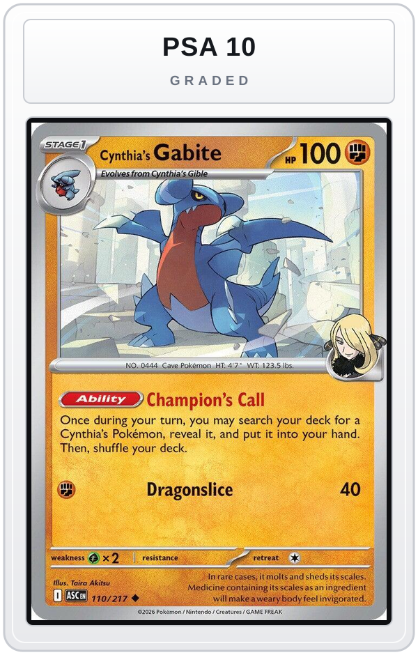 Graded - Cynthia's Gabite — PSA 10 graded overlay
