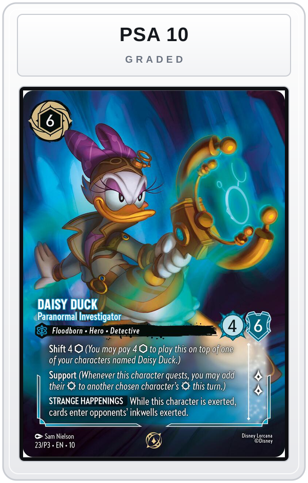 Graded - Daisy Duck - Paranormal Investigator (Store Championship Participant) — PSA 10 graded overlay