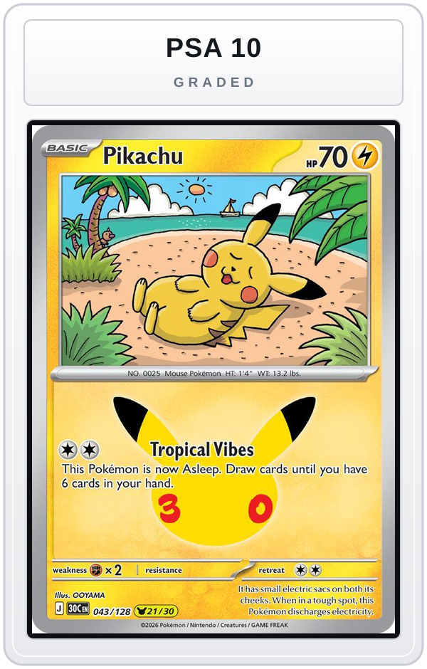 Graded - Pikachu - 043/128 — PSA 10 graded overlay