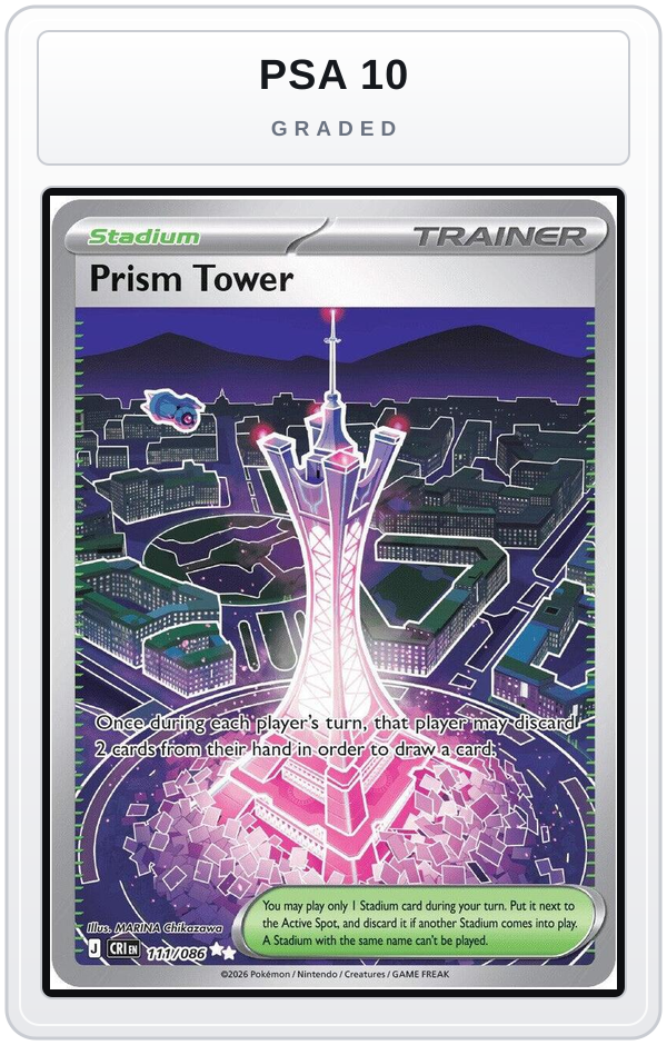 Graded - Prism Tower - 111/086 — PSA 10 graded overlay