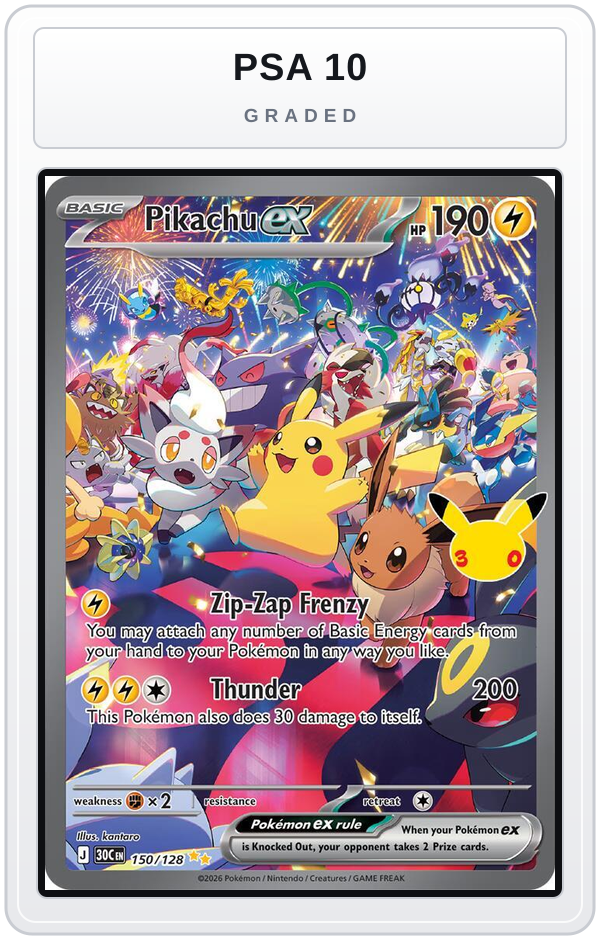 Graded - Pikachu ex - 150/128 — PSA 10 graded overlay