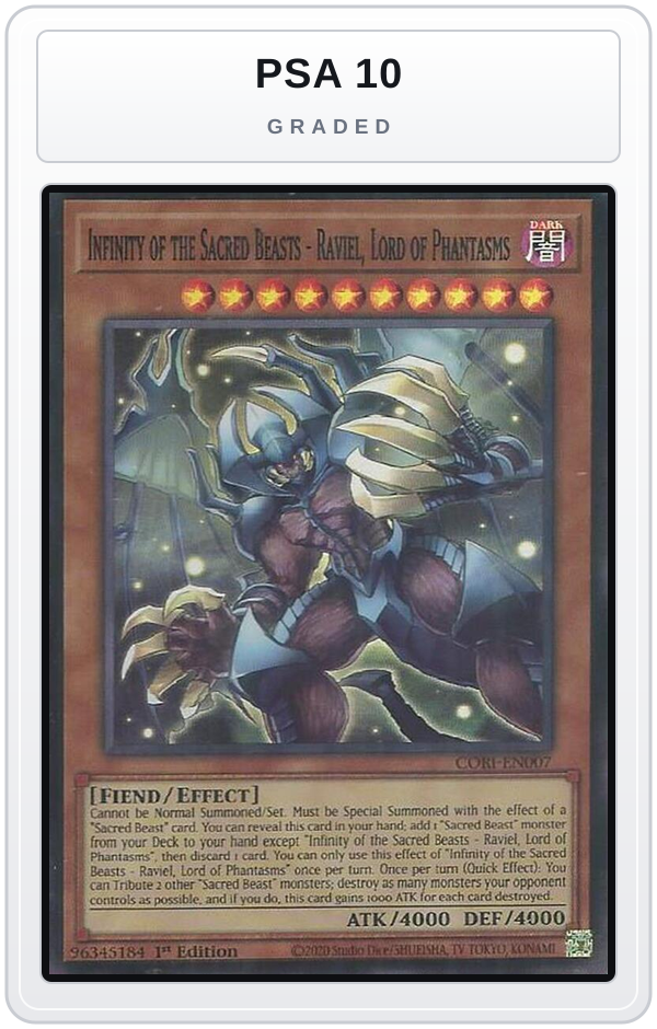 Graded - Infinity of the Sacred Beasts - Raviel, Lord of Phantasms — PSA 10 graded overlay