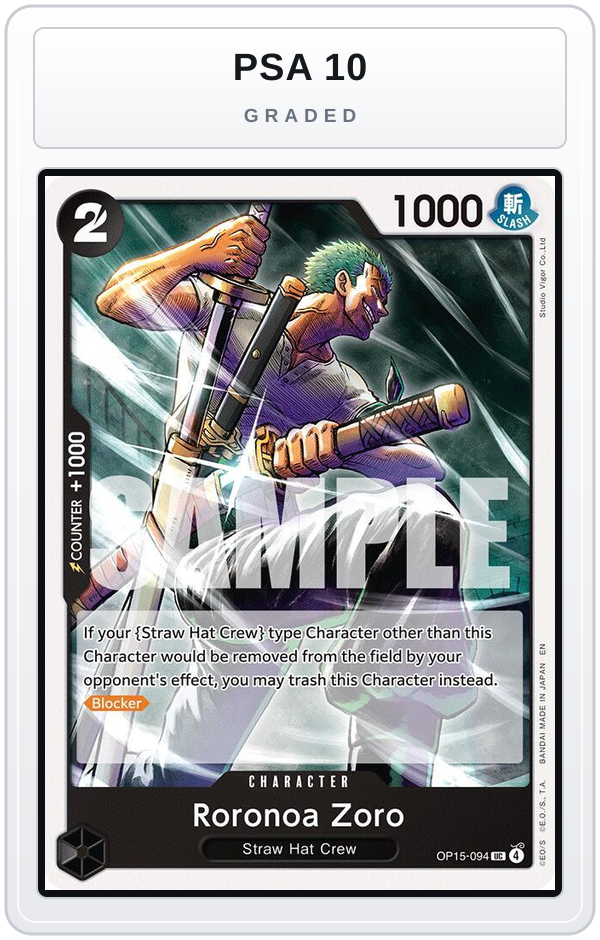 Graded - Roronoa Zoro (OP15-094) — PSA 10 graded overlay