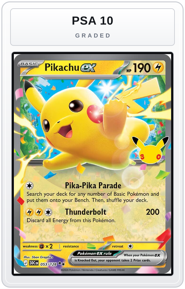 Graded - Pikachu ex - 053/128 — PSA 10 graded overlay