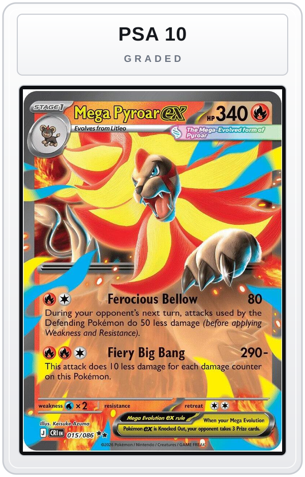 Graded - Mega Pyroar ex - 015/086 — PSA 10 graded overlay