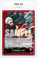 Graded - Trafalgar Law - OP14-001 — PSA 10 graded overlay