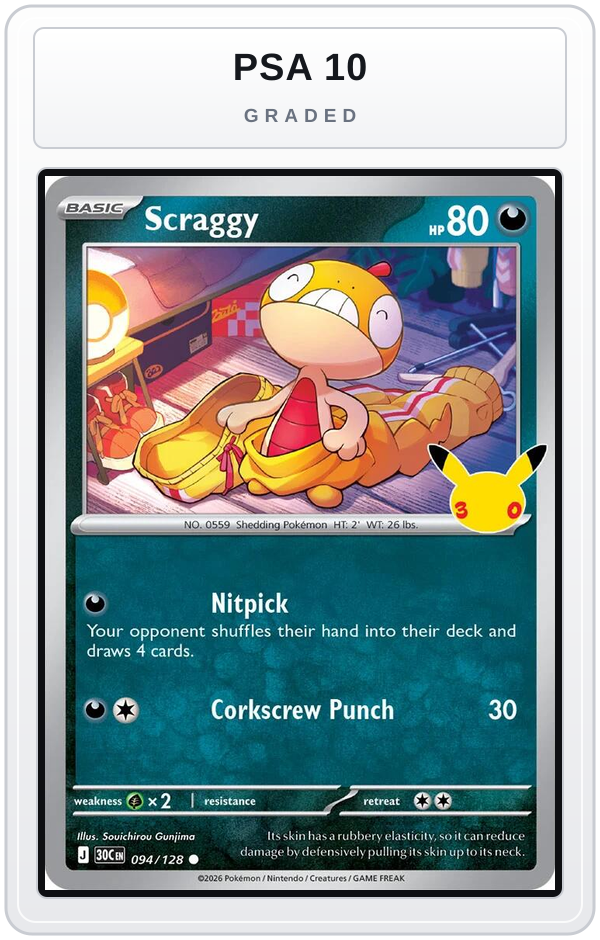 Graded - Scraggy - 094/128 — PSA 10 graded overlay